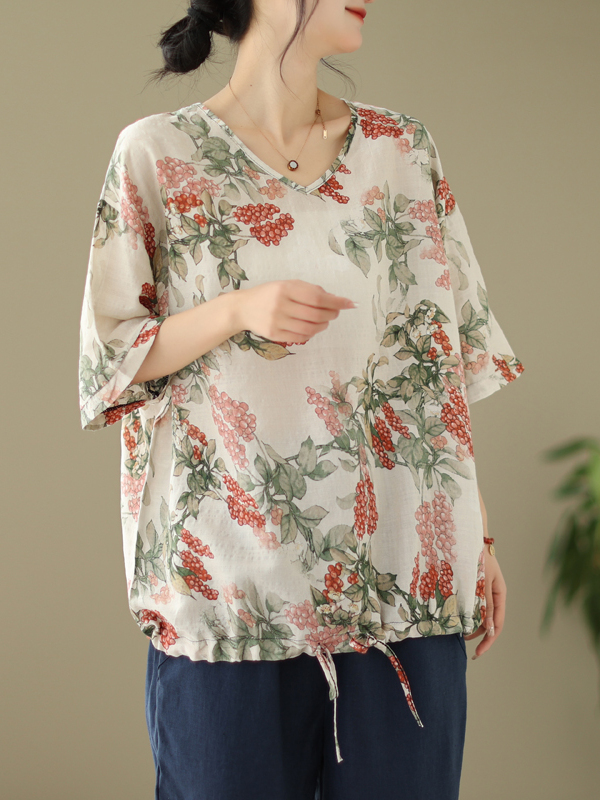 Camiseta Feminina de Verão Sol - Short Linen Drawstring avaliação e preço